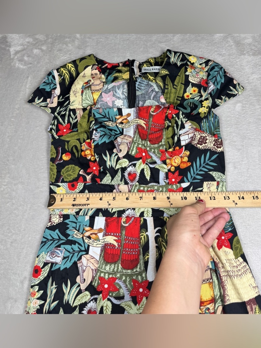Grace Karin Frida Kahlo Tropical Floral Retro Rockabilly Black Red Dress Size S - Picture 6 of 16
